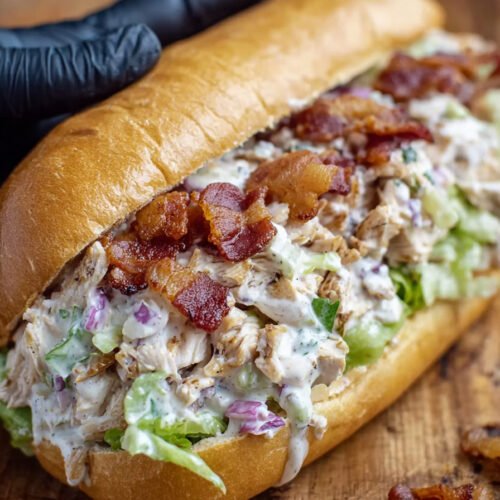 Chopped Chicken Bacon Ranch Sandwich with Crispy Bacon easy recipe
