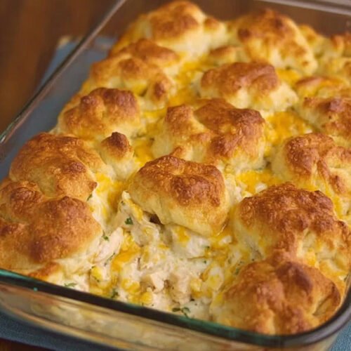 Chicken Crescent Roll Casserole with Creamy Cheddar Filling easy recipe