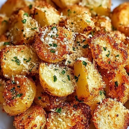 Viral Crispy Garlic Parmesan Crusted Potatoes easy recipe