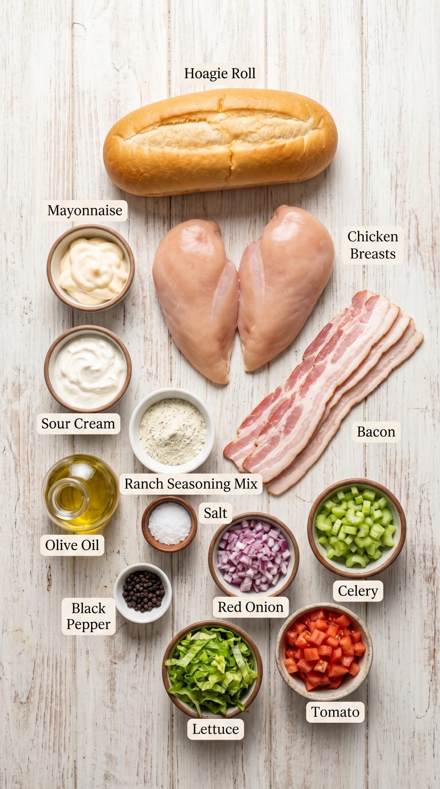 Chopped Chicken Bacon Ranch Sandwich with Crispy Bacon recipe ingredients