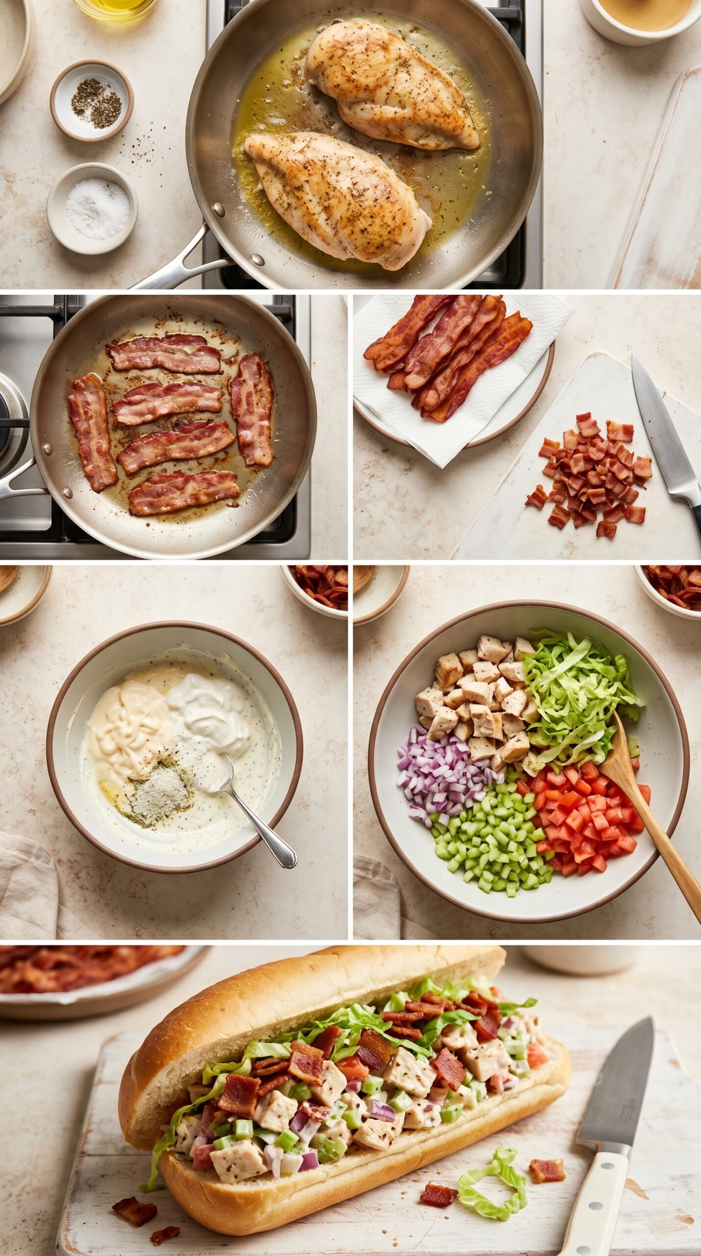 Chopped Chicken Bacon Ranch Sandwich with Crispy Bacon recipe instructions