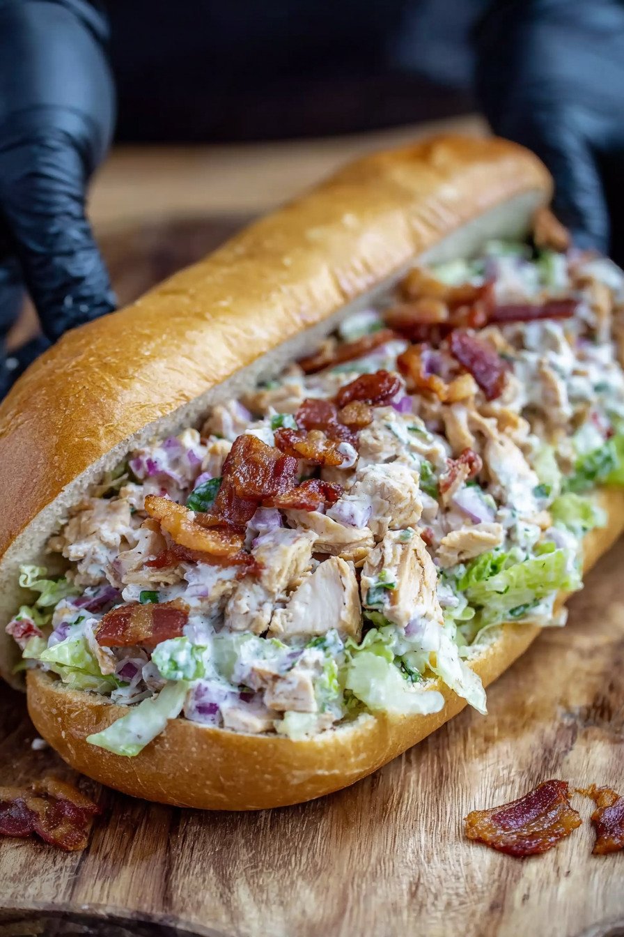 Chopped Chicken Bacon Ranch Sandwich with Crispy Bacon final result