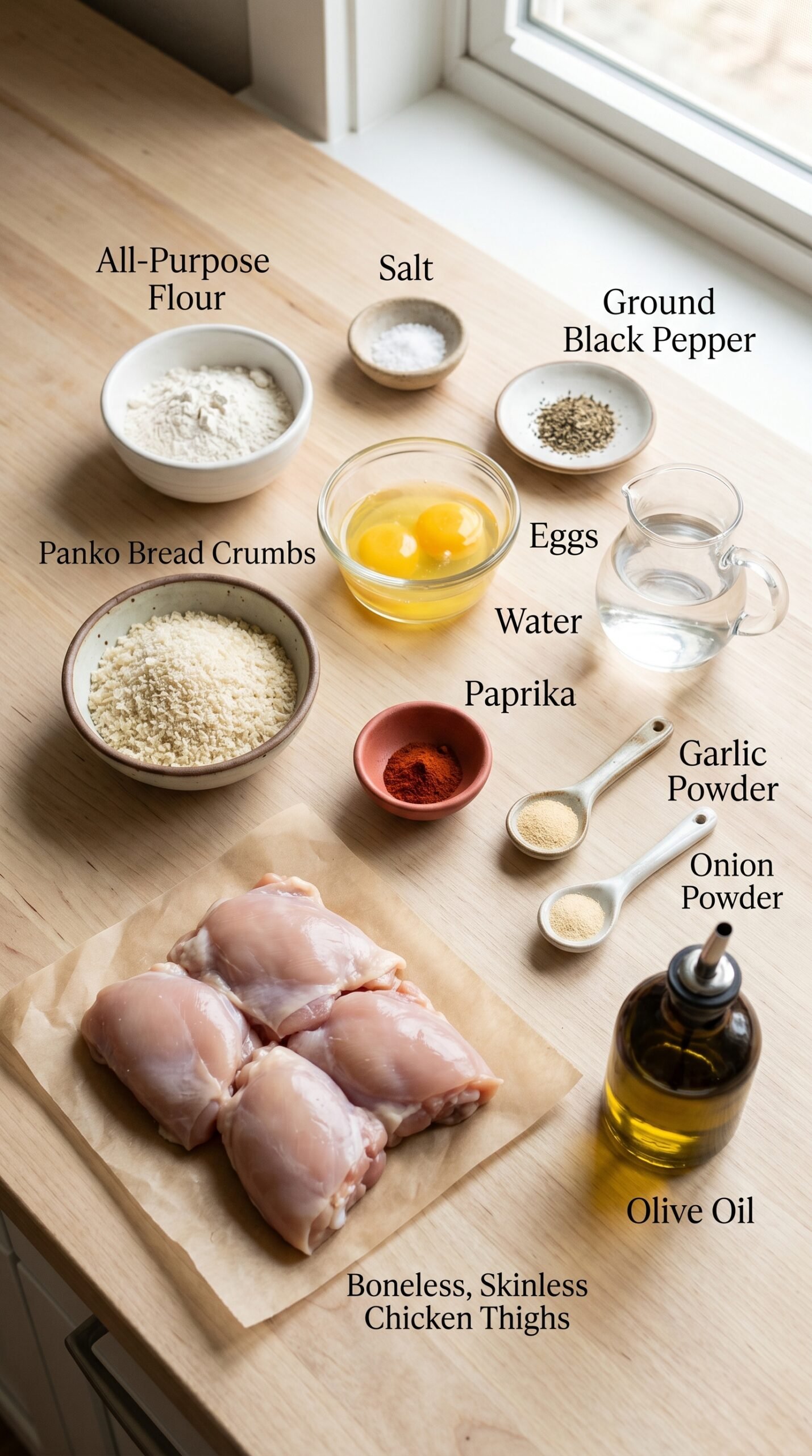 Crispy Baked Chicken Thighs Recipe with Golden Panko Coating recipe ingredients