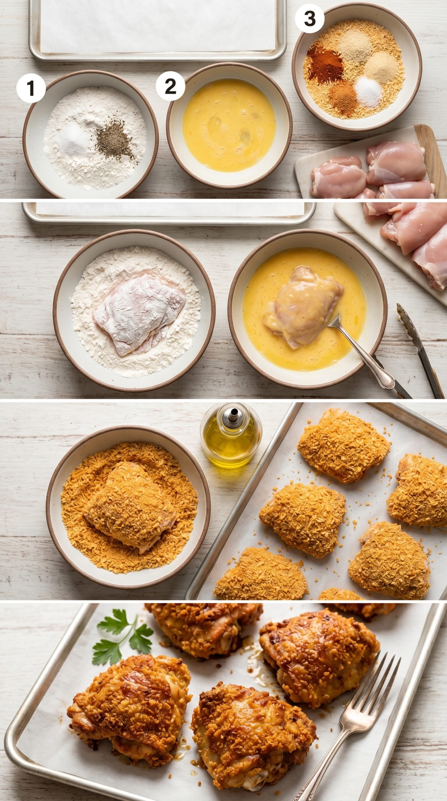 Crispy Baked Chicken Thighs Recipe with Golden Panko Coating recipe instructions