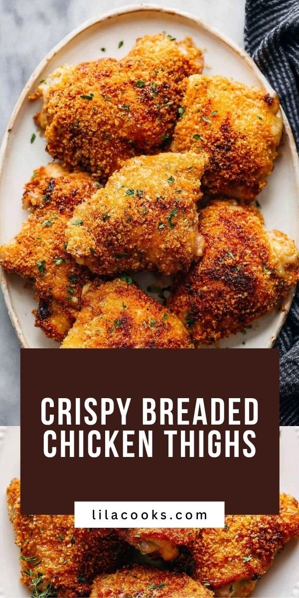 Crispy Baked Chicken Thighs Recipe with Golden Panko Coating save this recipe