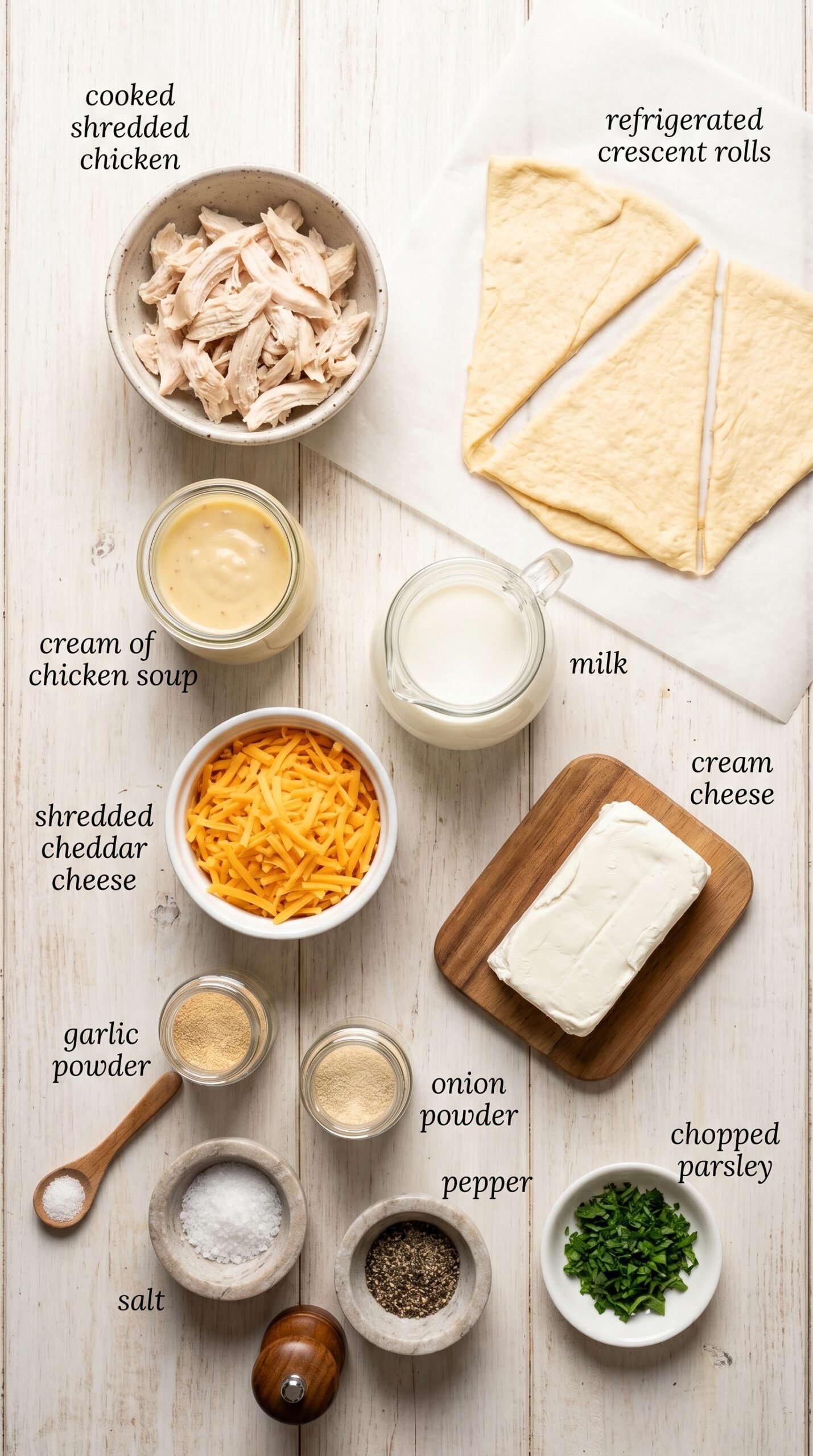 Chicken Crescent Roll Casserole with Creamy Cheddar Filling recipe ingredients