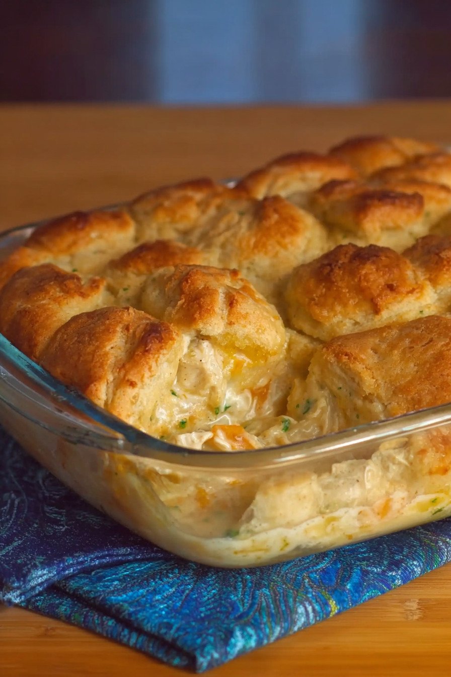 Chicken Crescent Roll Casserole with Creamy Cheddar Filling final result