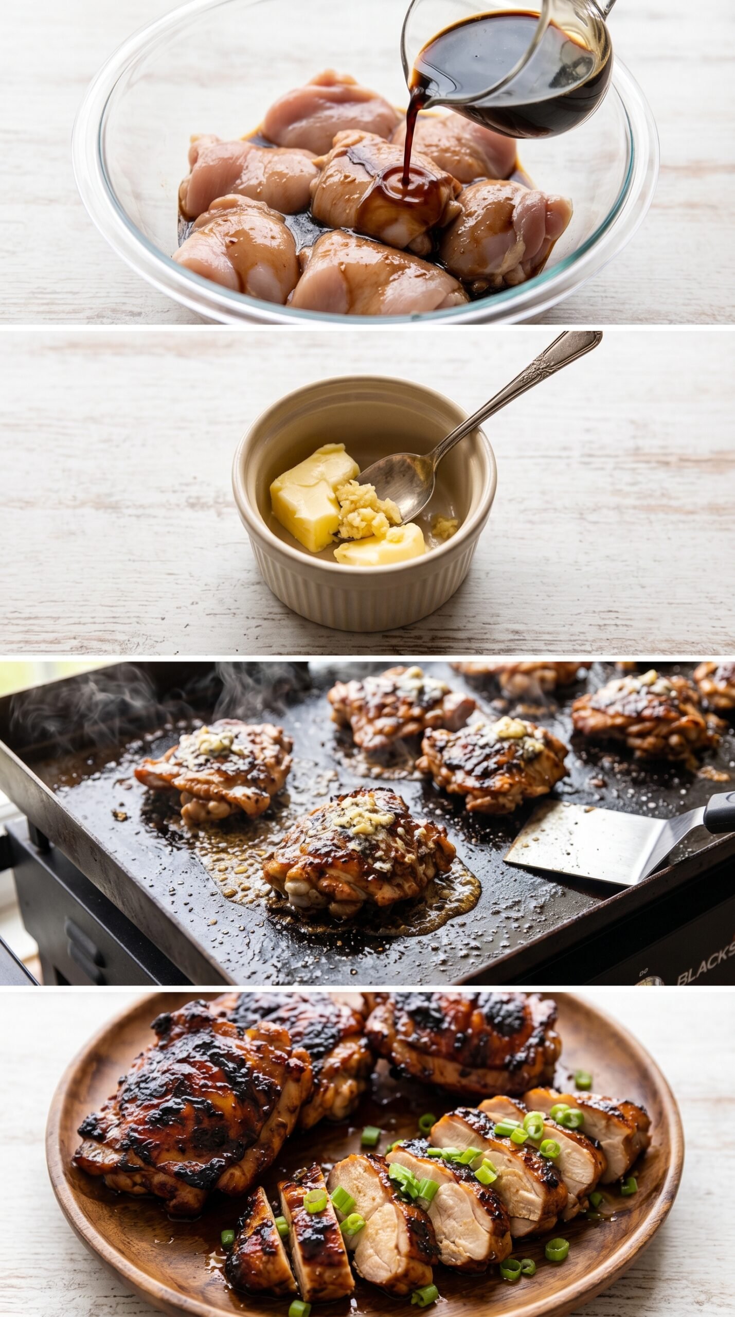 Blackstone Chicken Thighs with Garlic Butter Soy Glaze recipe instructions