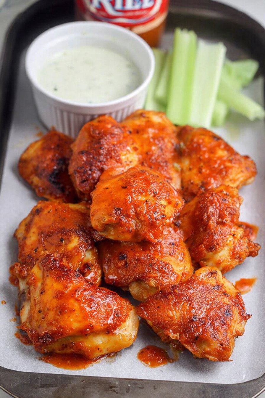 Buffalo Chicken Thighs – Oven or Air Fryer final result