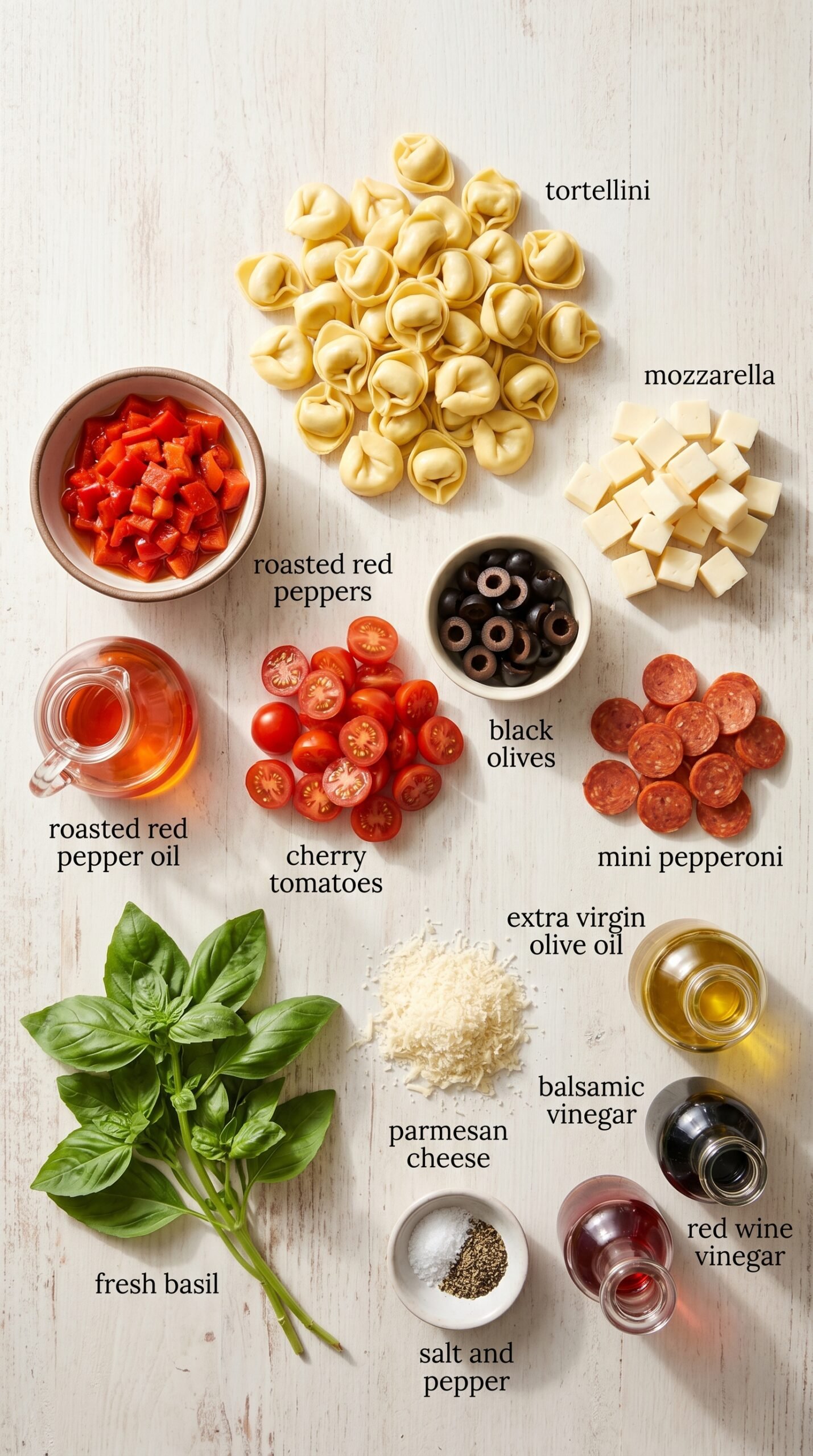 Yummy Roasted Red Pepper and Parmesan Tortellini Salad recipe ingredients