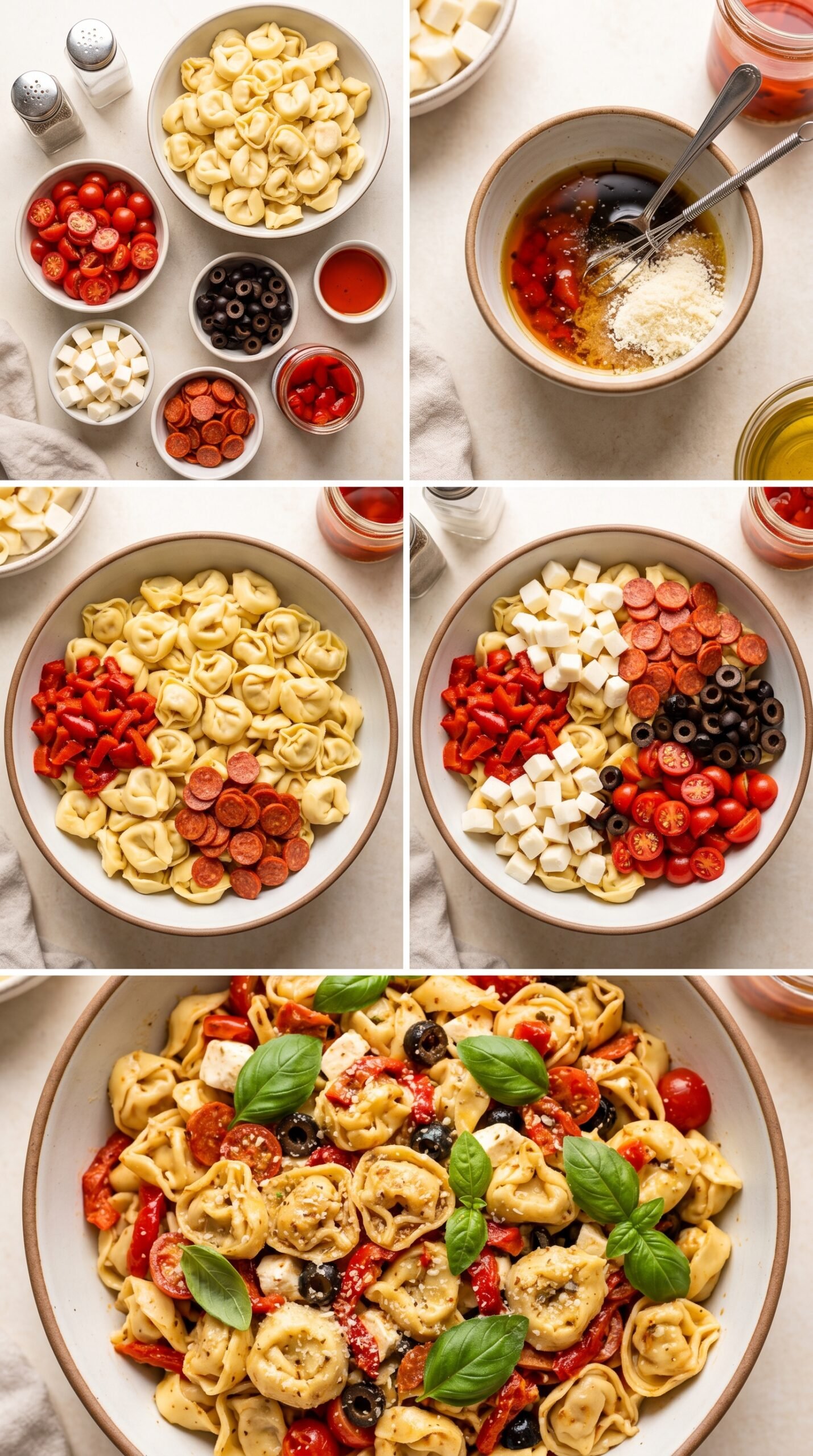 Yummy Roasted Red Pepper and Parmesan Tortellini Salad recipe instructions