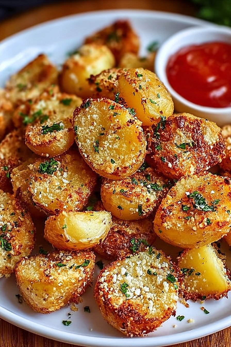 Viral Crispy Garlic Parmesan Crusted Potatoes final result