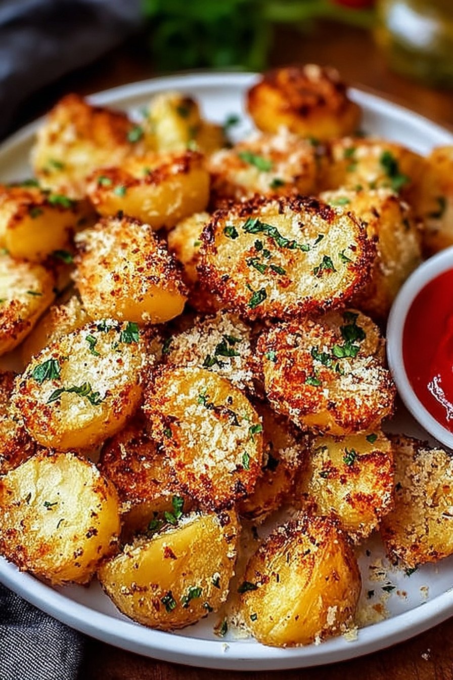 Viral Crispy Garlic Parmesan Crusted Potatoes extra recipe photo