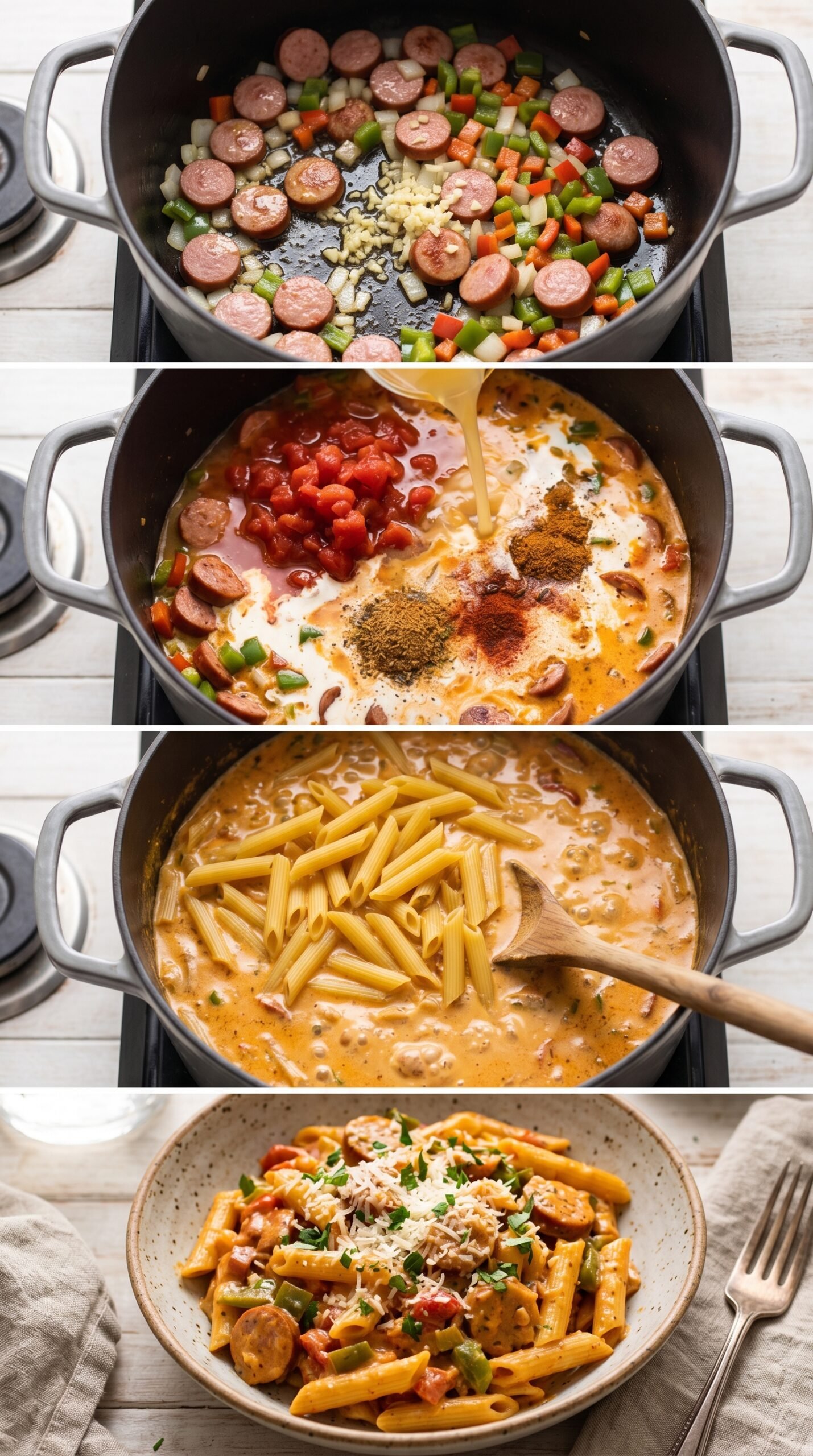 One-Pot Creamy Spicy Cajun Sausage Pasta: Irresistible Comfort recipe instructions
