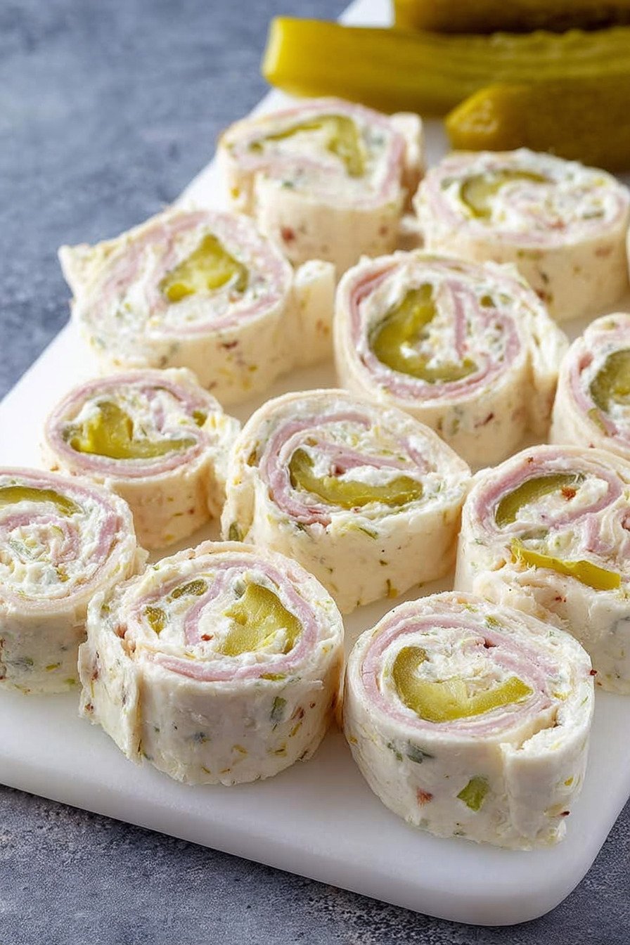 Pickle Dip Pinwheels with Cream Cheese, Ham, and Dill Pickles final result