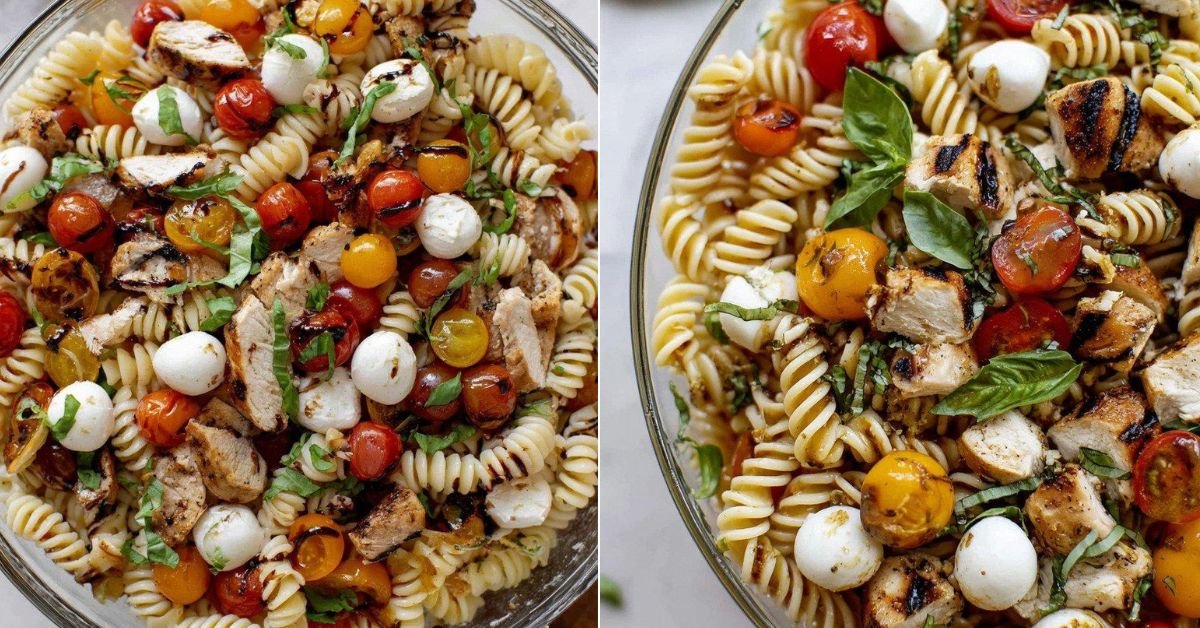 Chicken Caprese Pasta Salad with Grilled Chicken, Mozzarella, and Basil recipe photo