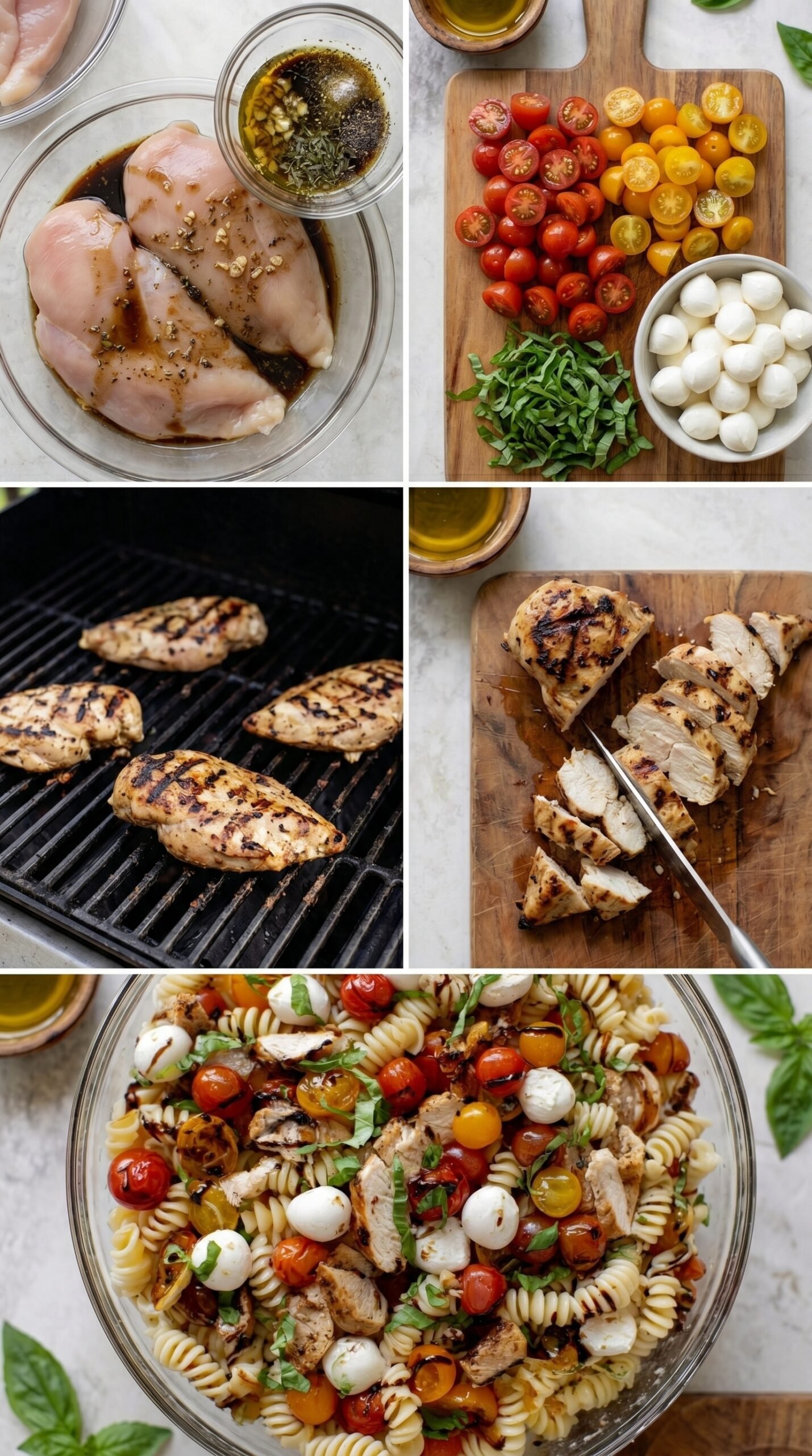 Chicken Caprese Pasta Salad with Grilled Chicken, Mozzarella, and Basil recipe instructions