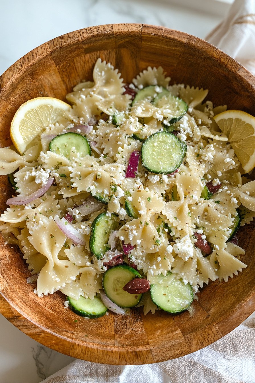 Mediterranean Pasta Salad with Cucumber, Lemon, and Goat Cheese recipe tips