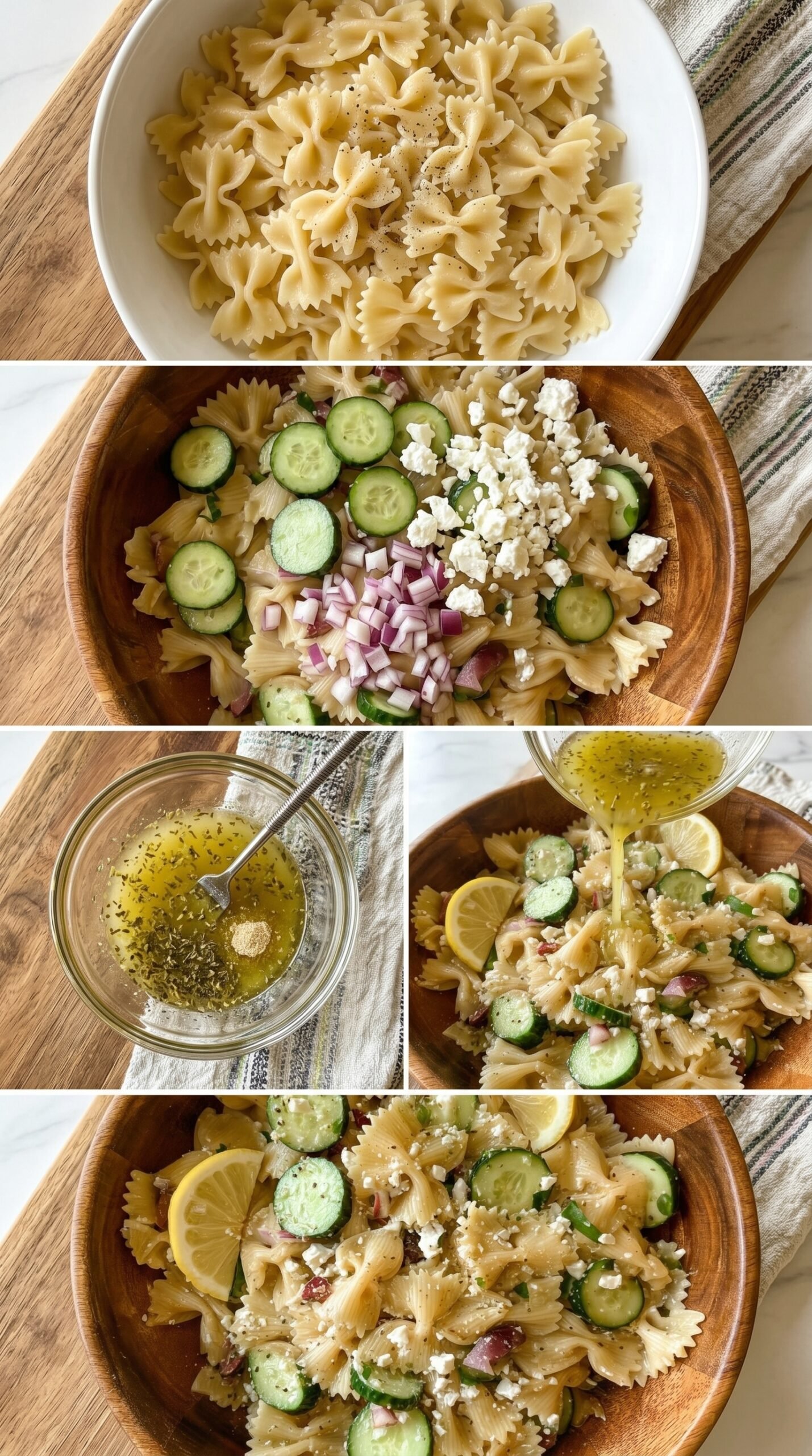 Mediterranean Pasta Salad with Cucumber, Lemon, and Goat Cheese recipe instructions