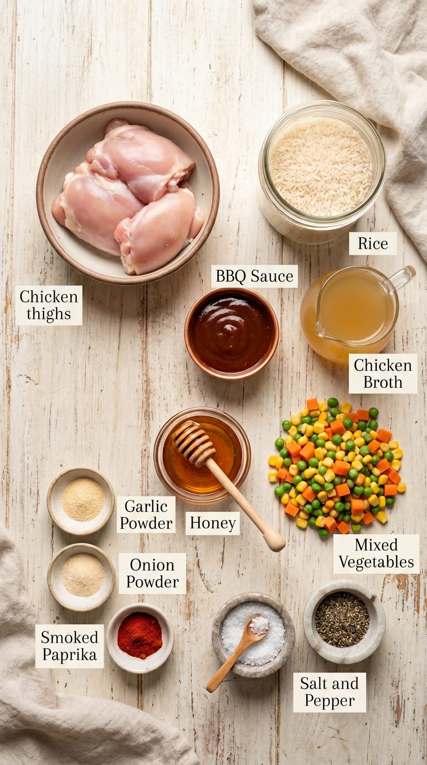 One-Pan Bold Honey BBQ Chicken Rice – Irresistible Comfort Meal recipe ingredients