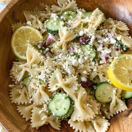 Mediterranean Pasta Salad with Cucumber, Lemon, and Goat Cheese extra recipe photo