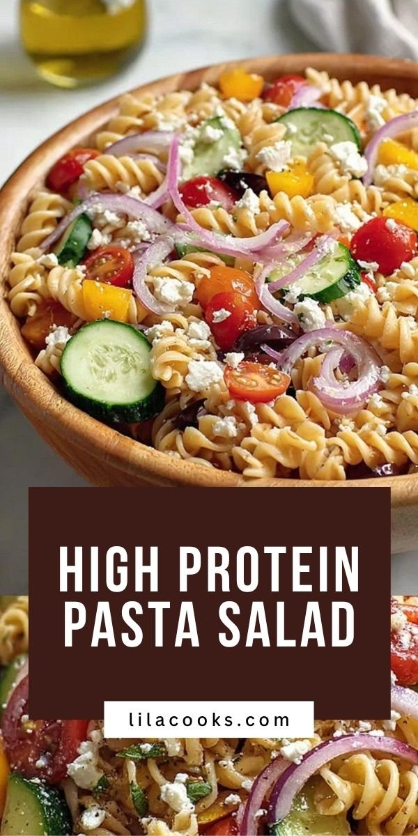High Protein Greek Pasta Salad for Fresh, Filling Lunches save this recipe
